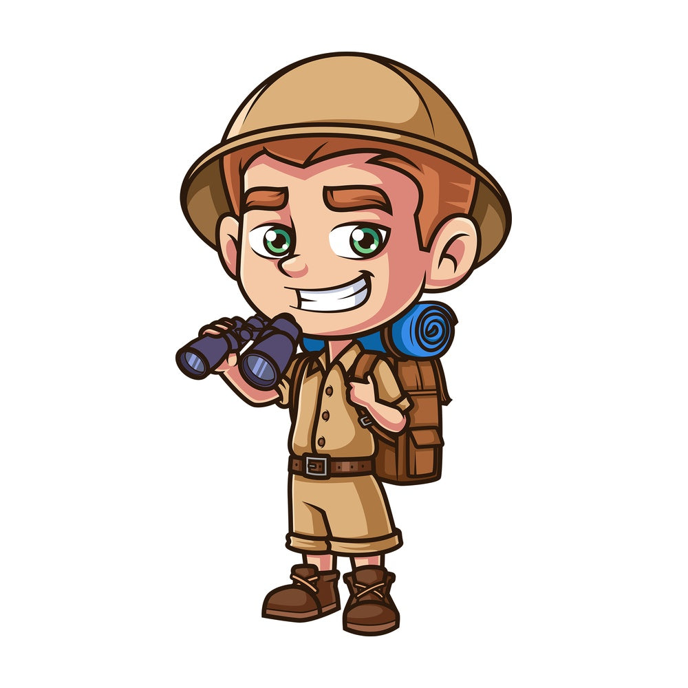 Child explorer holding binoculars. PNG - JPG and vector EPS (infinitely scalable).