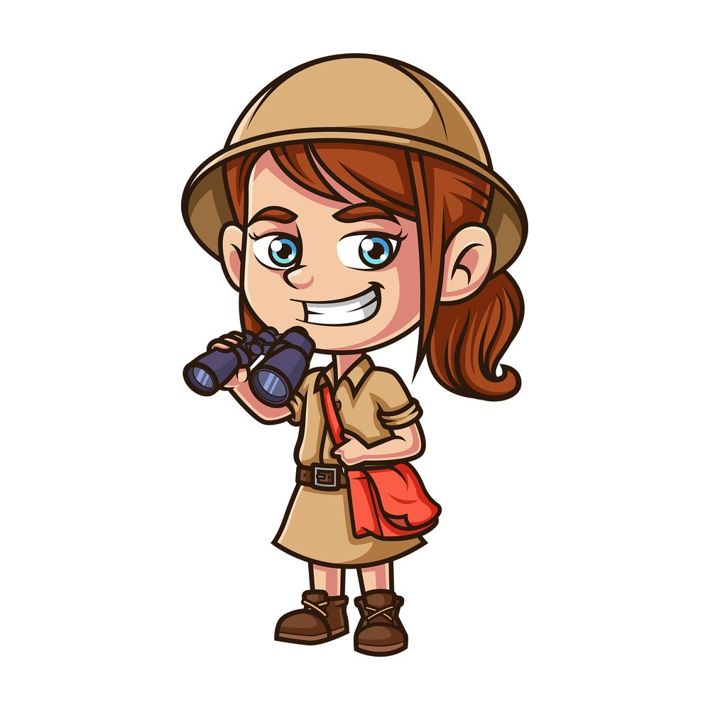 Little girl explorer with binoculars. PNG - JPG and vector EPS (infinitely scalable).