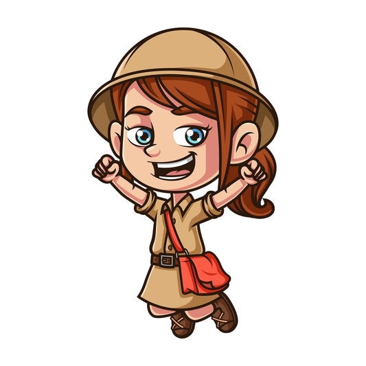 Excited girl explorer. PNG - JPG and vector EPS (infinitely scalable).