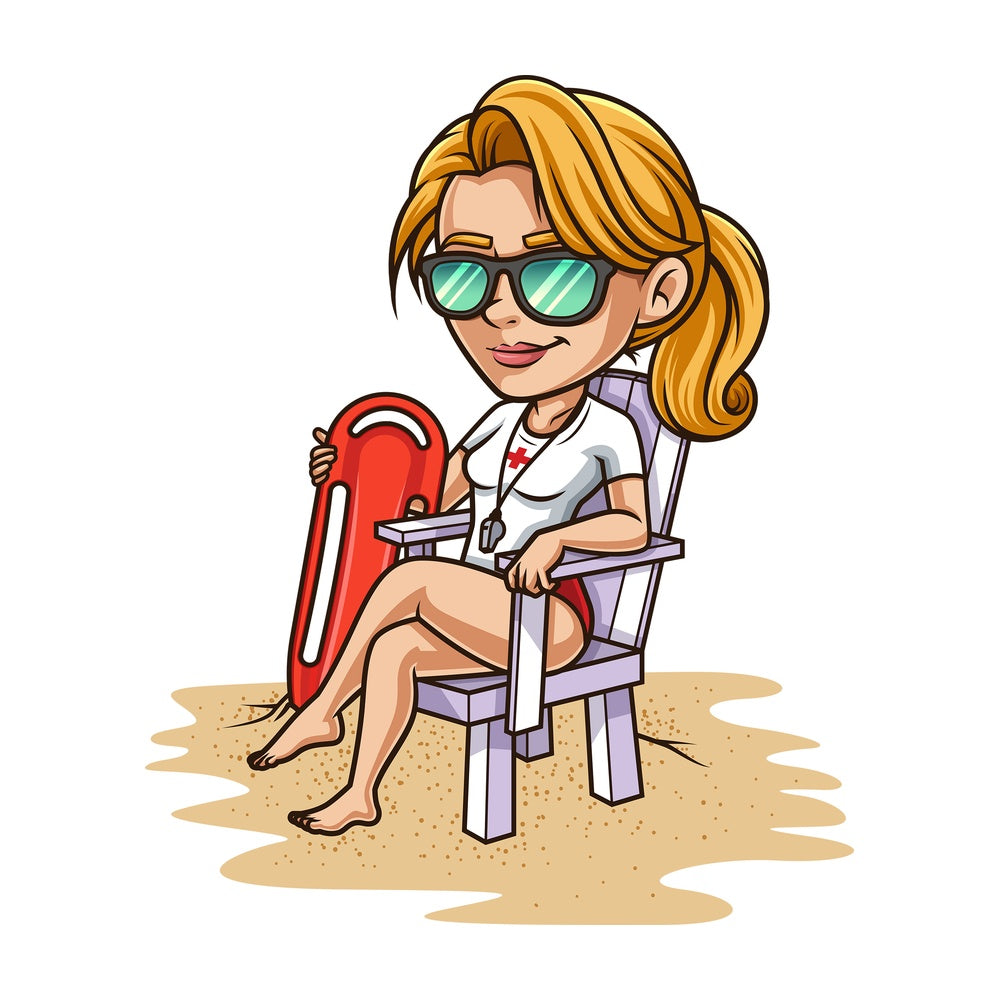 Woman lifeguard at the beach. PNG - JPG and vector EPS (infinitely scalable). Image isolated on transparent background.