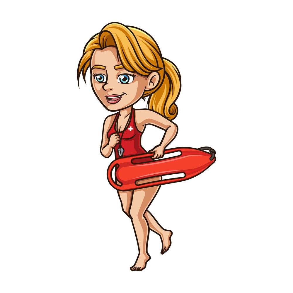 Caucasian female lifeguard running. PNG - JPG and vector EPS (infinitely scalable). Image isolated on transparent background.