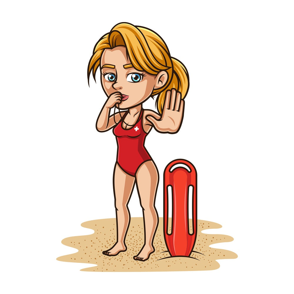 Female lifeguard with whistle. PNG - JPG and vector EPS (infinitely scalable). Image isolated on transparent background.