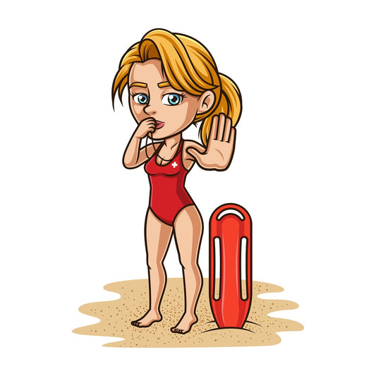 Female lifeguard with whistle. PNG - JPG and vector EPS (infinitely scalable). Image isolated on transparent background.