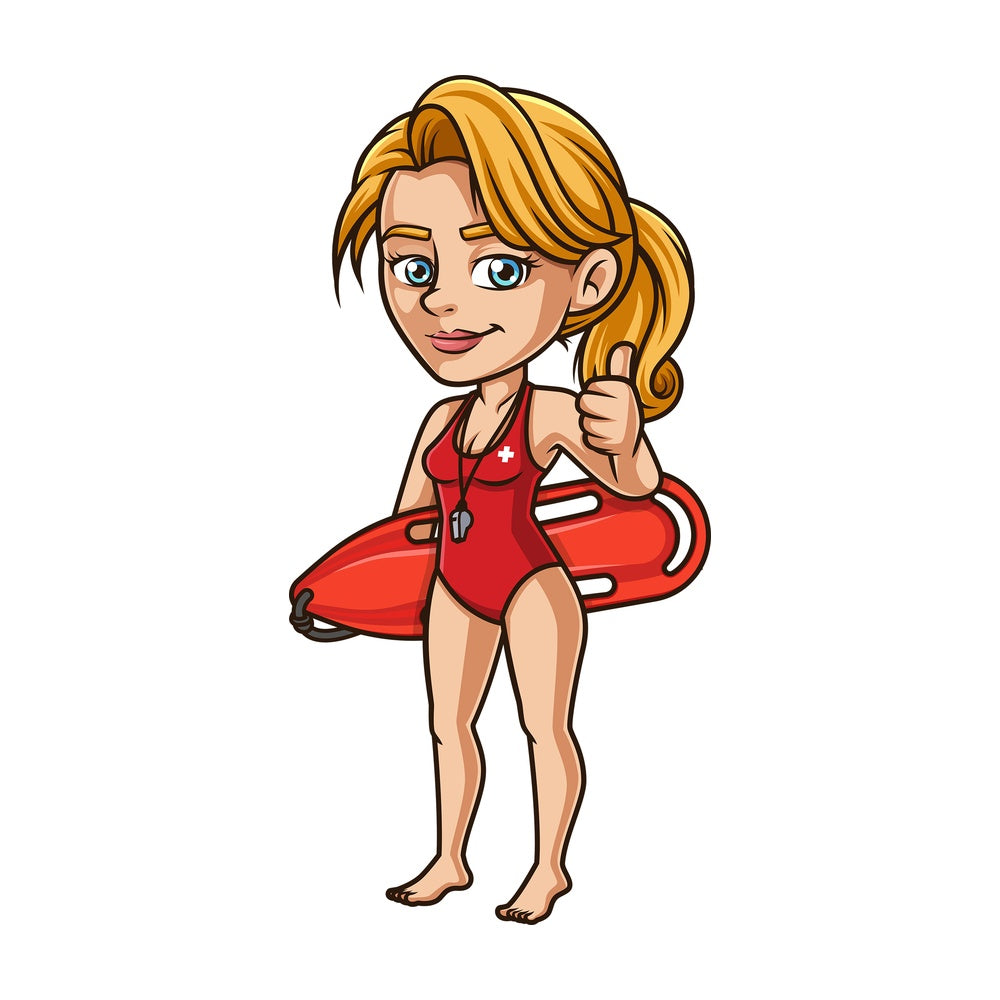Female lifeguard thumbs up. PNG - JPG and vector EPS (infinitely scalable). Image isolated on transparent background.