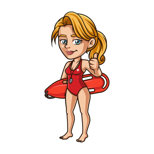 Female lifeguard thumbs up. PNG - JPG and vector EPS (infinitely scalable). Image isolated on transparent background.
