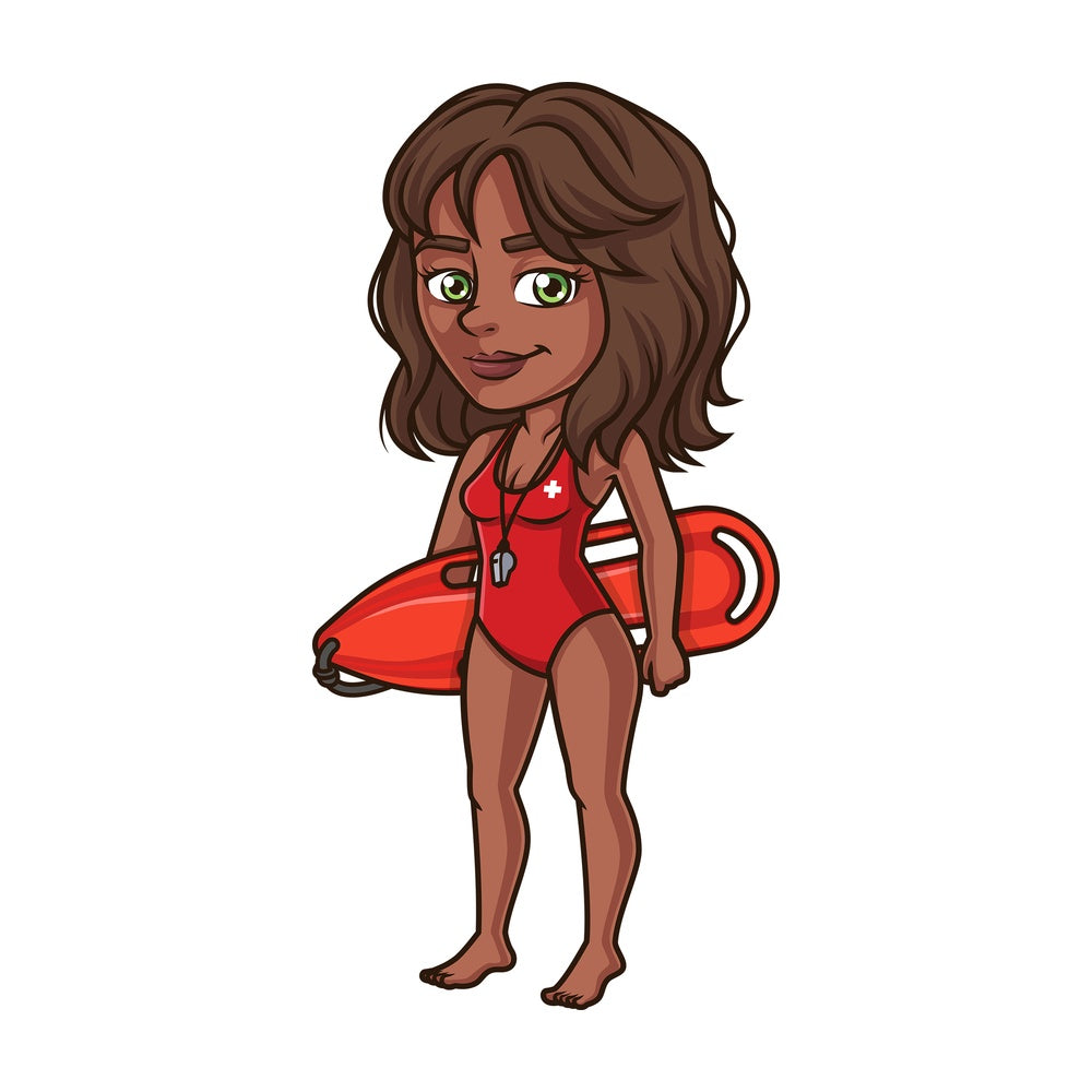 Black female lifeguard. PNG - JPG and vector EPS (infinitely scalable). Image isolated on transparent background.