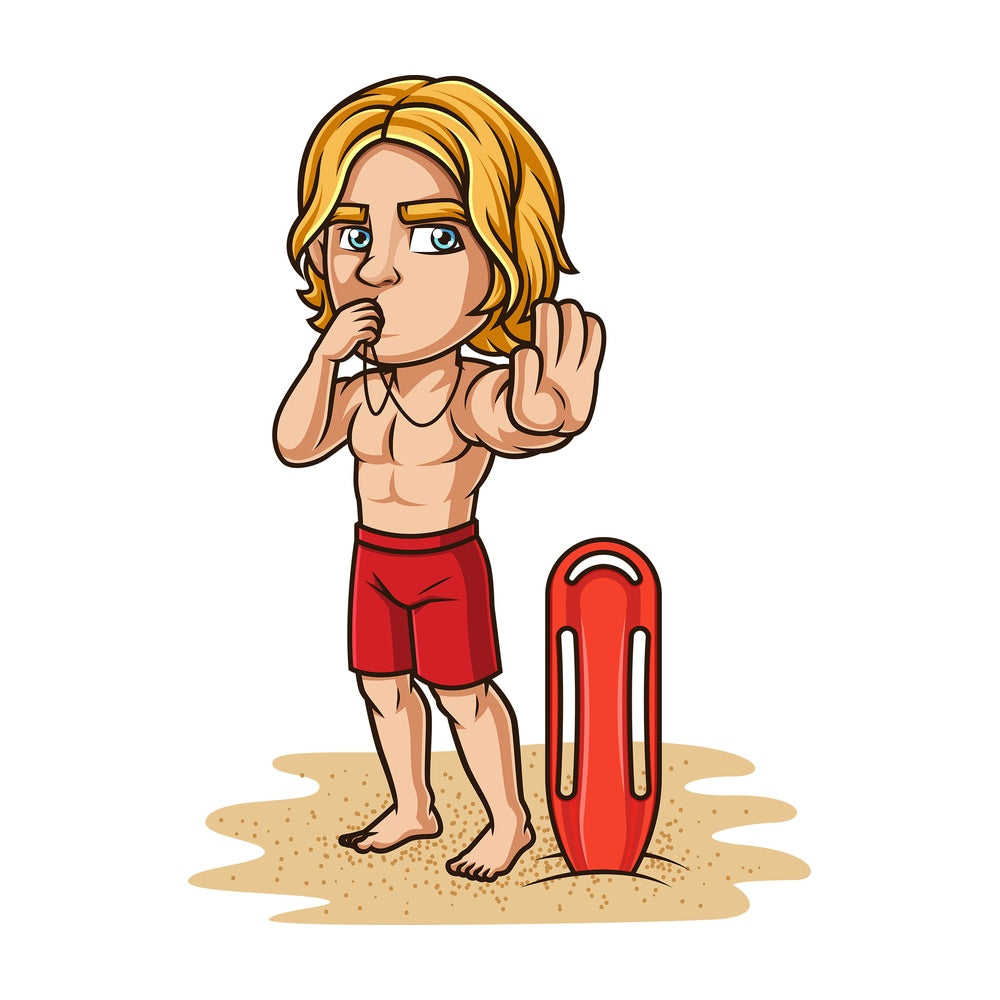 Lifeguard with whistle stop gesture. PNG - JPG and vector EPS (infinitely scalable). Image isolated on transparent background.