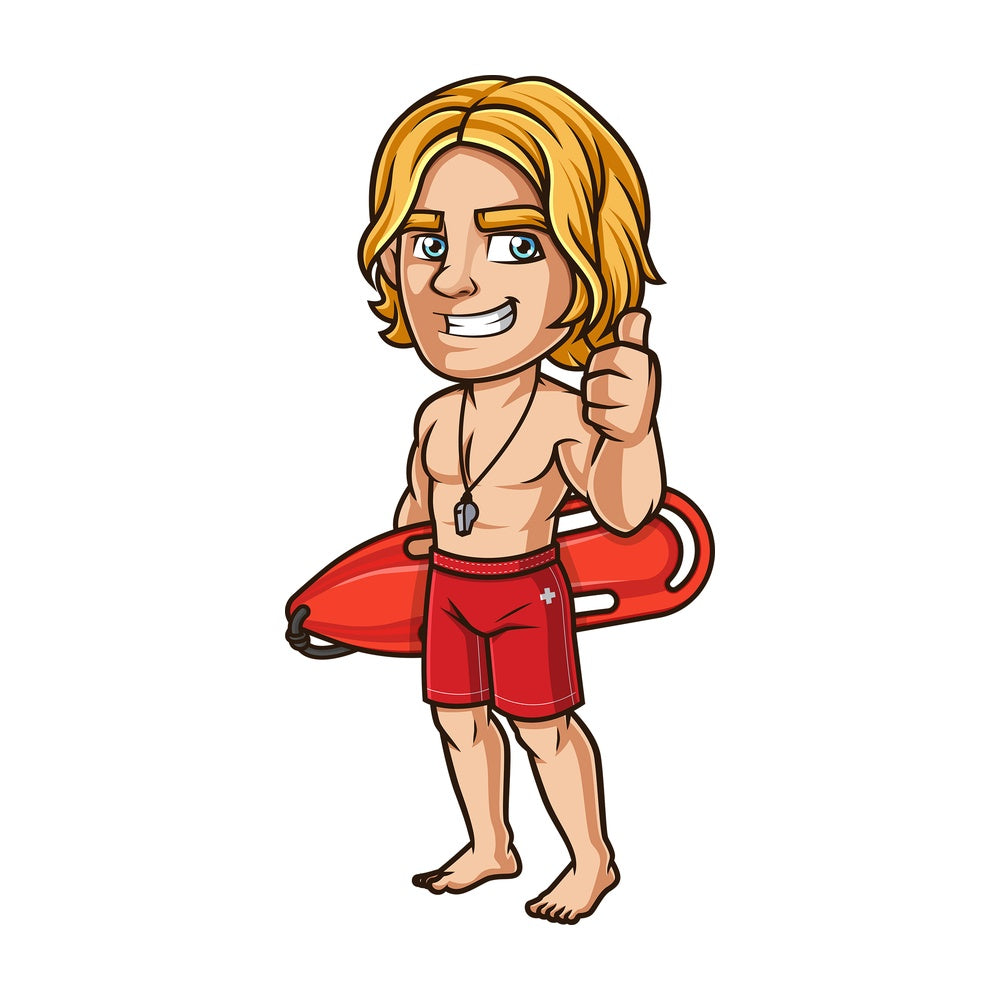 Smiling lifeguard thumbs up. PNG - JPG and vector EPS (infinitely scalable). Image isolated on transparent background.