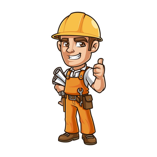 Happy construction worker holding plans. PNG - JPG and vector EPS (infinitely scalable).