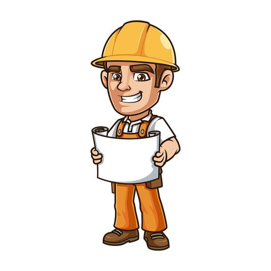 Construction supervisor holding schematics. PNG - JPG and vector EPS (infinitely scalable).