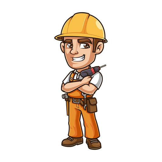 Construction worker holding drill. PNG - JPG and vector EPS (infinitely scalable).