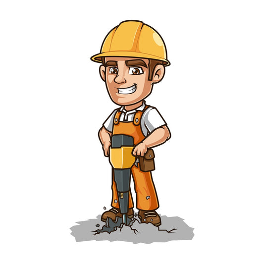 Construction worker with demolition hammer. PNG - JPG and vector EPS (infinitely scalable).