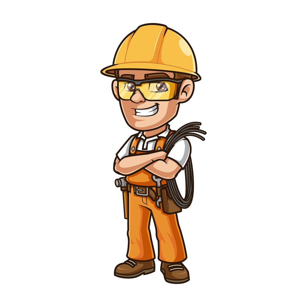 Happy electrician holding electrical cable. PNG - JPG and vector EPS (infinitely scalable).