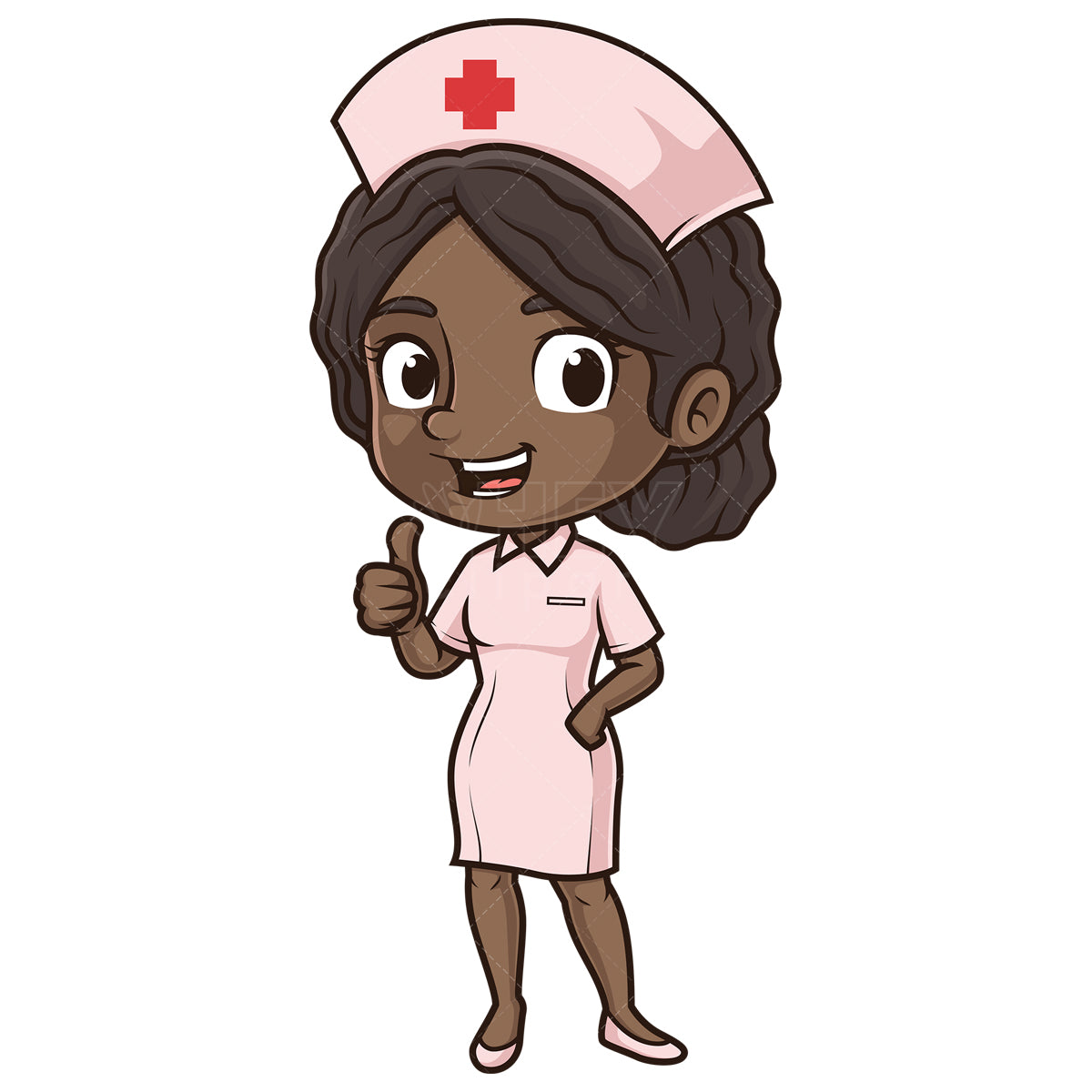 Royalty-free stock vector illustration of a african-american female nurse thumbs up.