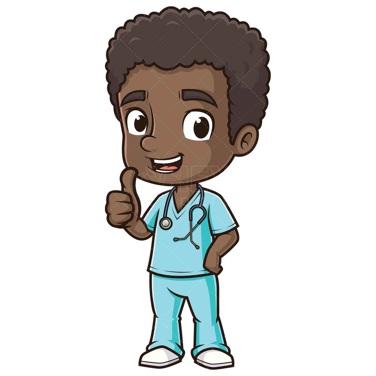 Royalty-free stock vector illustration of a african-american male nurse thumbs up.