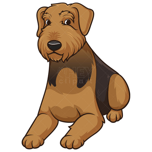 Royalty-free stock vector illustration of an airedale terrier lying down.