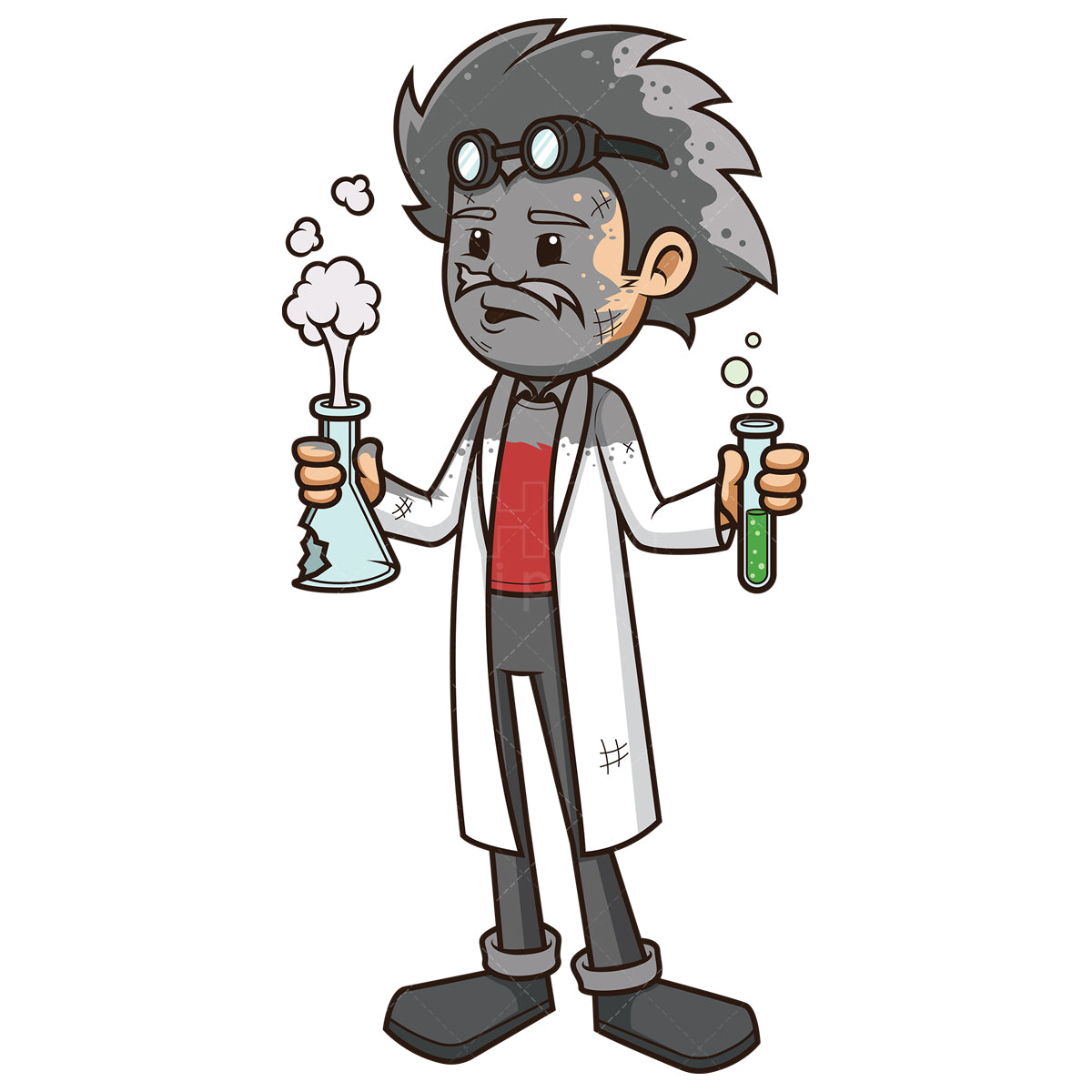 Royalty-free stock vector illustration of a bad scientist caused explosion.