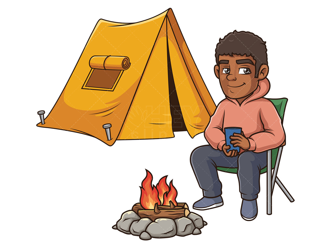 Royalty-free stock vector illustration of a black man camping.