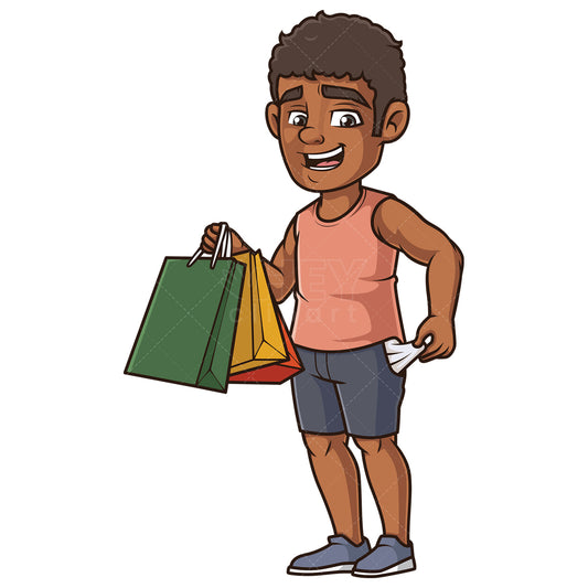 Royalty-free stock vector illustration of a black man holding shopping bags.