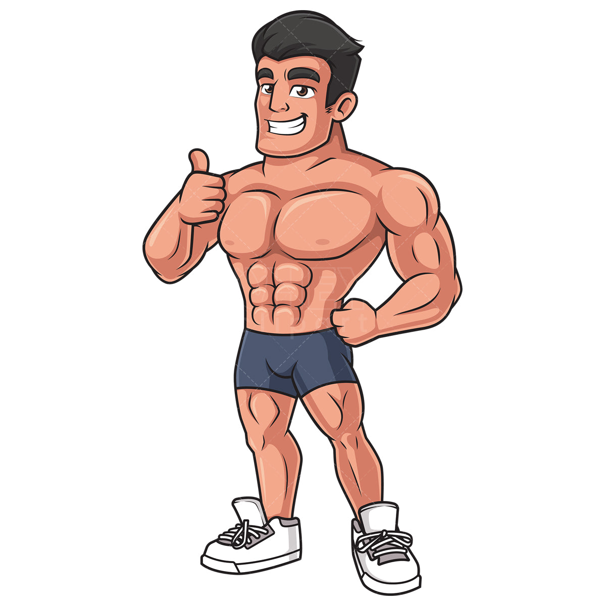 Royalty-free stock vector illustration of a buff man thumbs up.