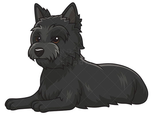 Royalty-free stock vector illustration of a cairn terrier lying down.