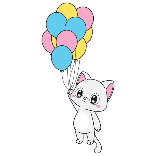 Royalty-free vector illustration of a cat flying with balloons.