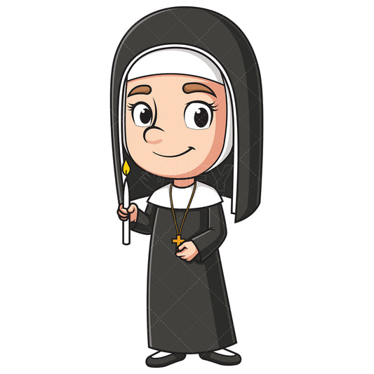 Royalty-free stock vector illustration of a christian nun holding candle.