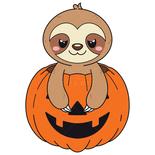 Royalty-free vector illustration of a cute sloth in jack-o-lantern.