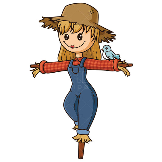 Royalty-free stock vector illustration of a female scarecrow.