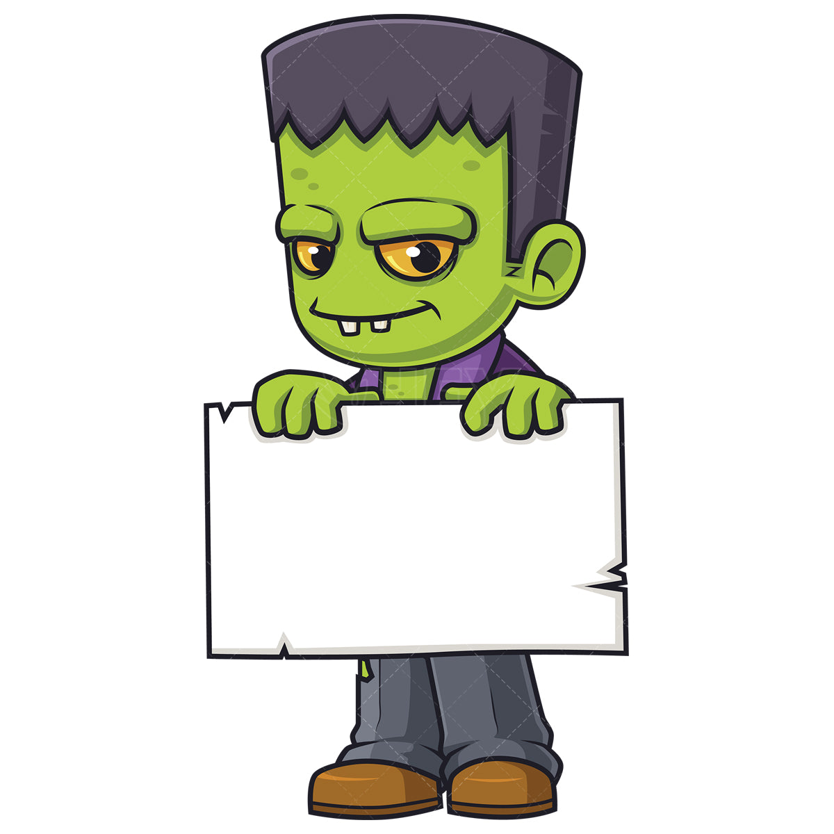 Royalty-free stock vector illustration of a frankenstein holding blank billboard.