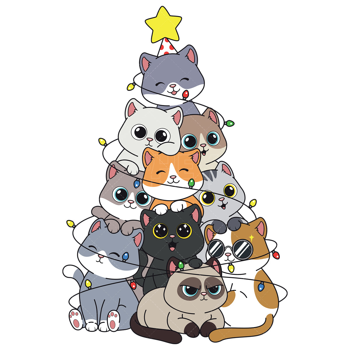 Royalty-free vector illustration of a funny cat christmas tree.