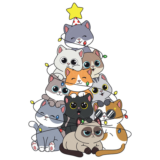 Royalty-free vector illustration of a funny cat christmas tree.