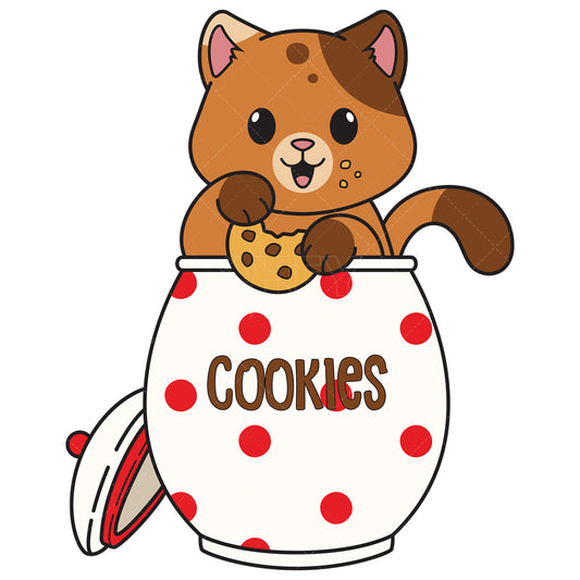 Royalty-free vector illustration of a funny cat in cookie jar.