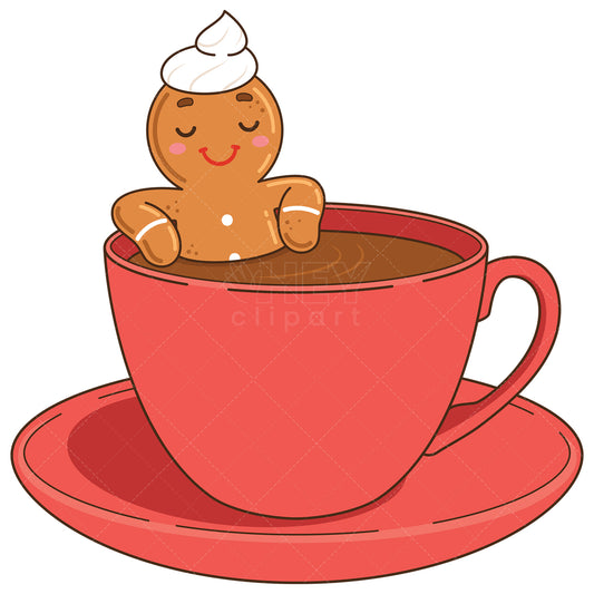 Royalty-free vector illustration of a gingerbread man bathing in chocolate.