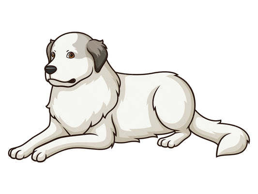 Royalty-free stock vector illustration of a great pyrenees dog lying down.