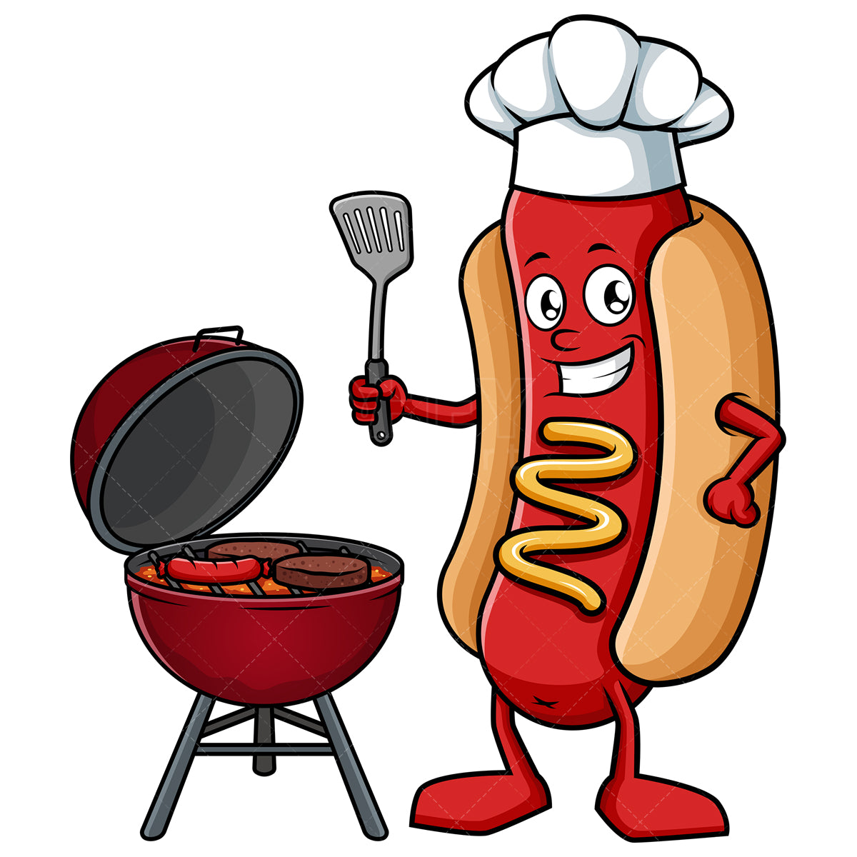 Royalty-free stock vector illustration of a hot dog grilling.