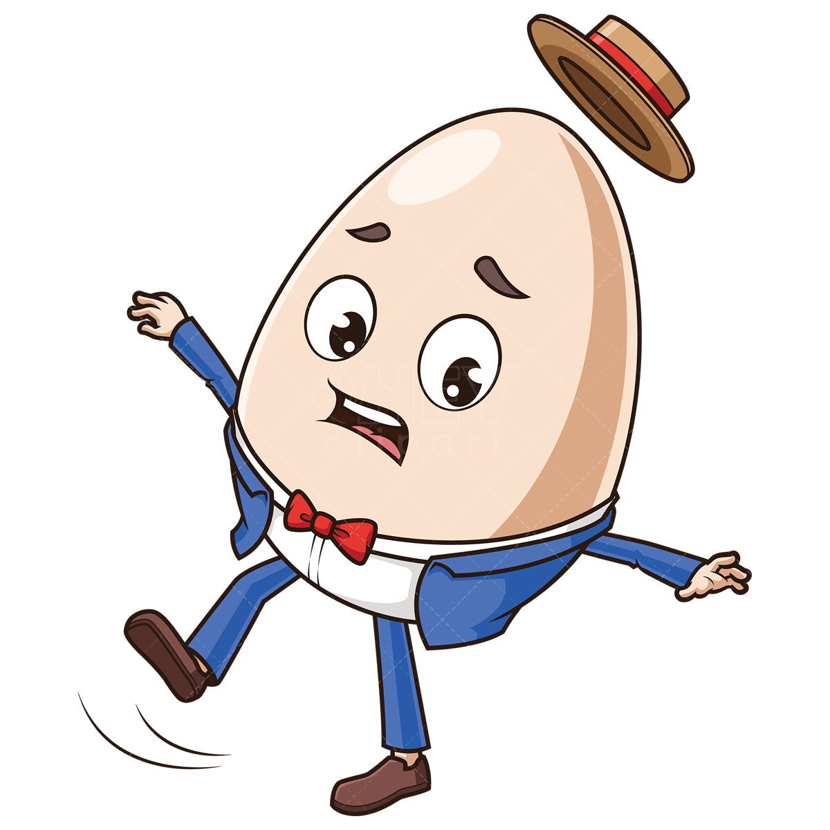 Royalty-free stock vector illustration of a humpty dumpty tripping.