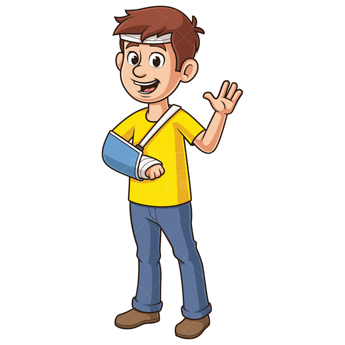 Royalty-free stock vector illustration of a injured man looking happy.