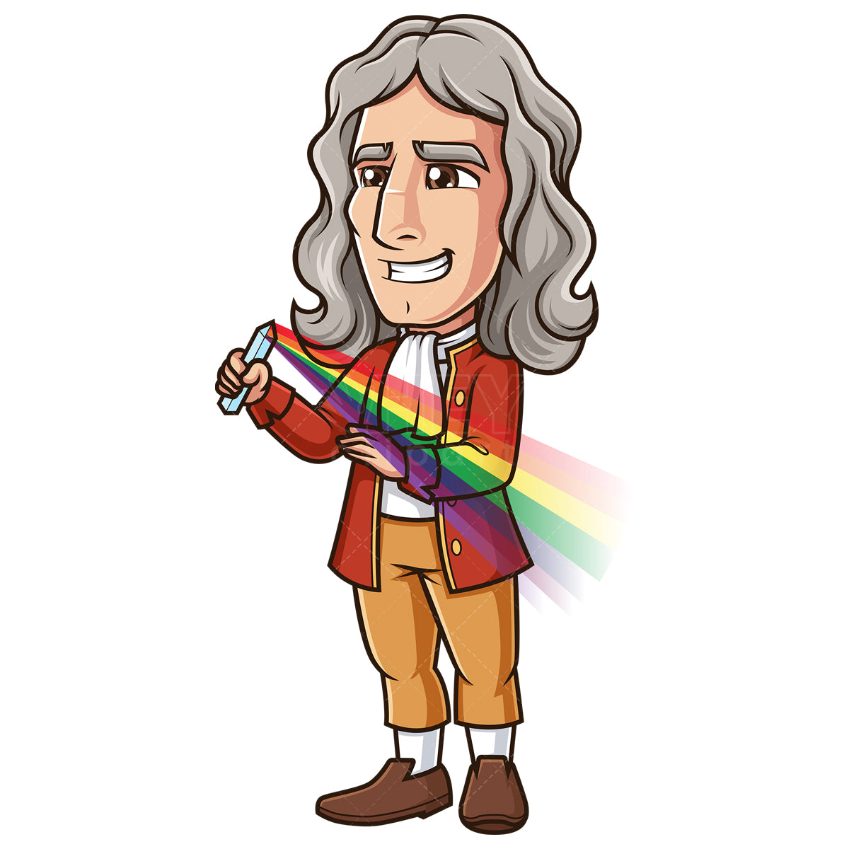 Royalty-free stock vector illustration of isaac newton holding prism.