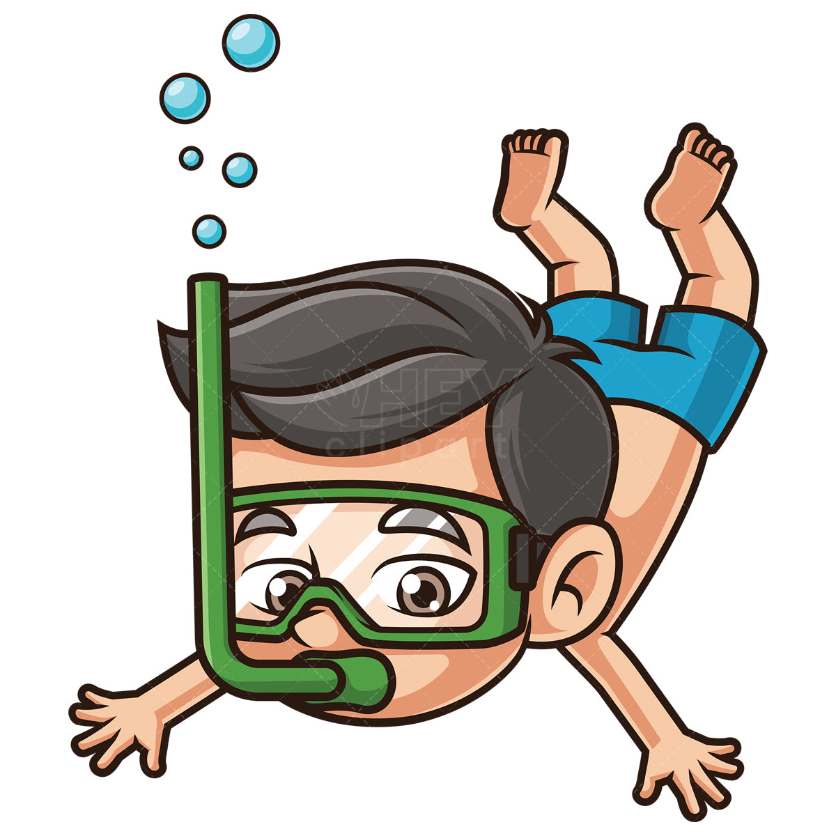 Royalty-free stock vector illustration of a kid swimming underwater.