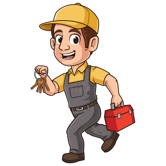 Royalty-free stock vector illustration of a locksmith running.