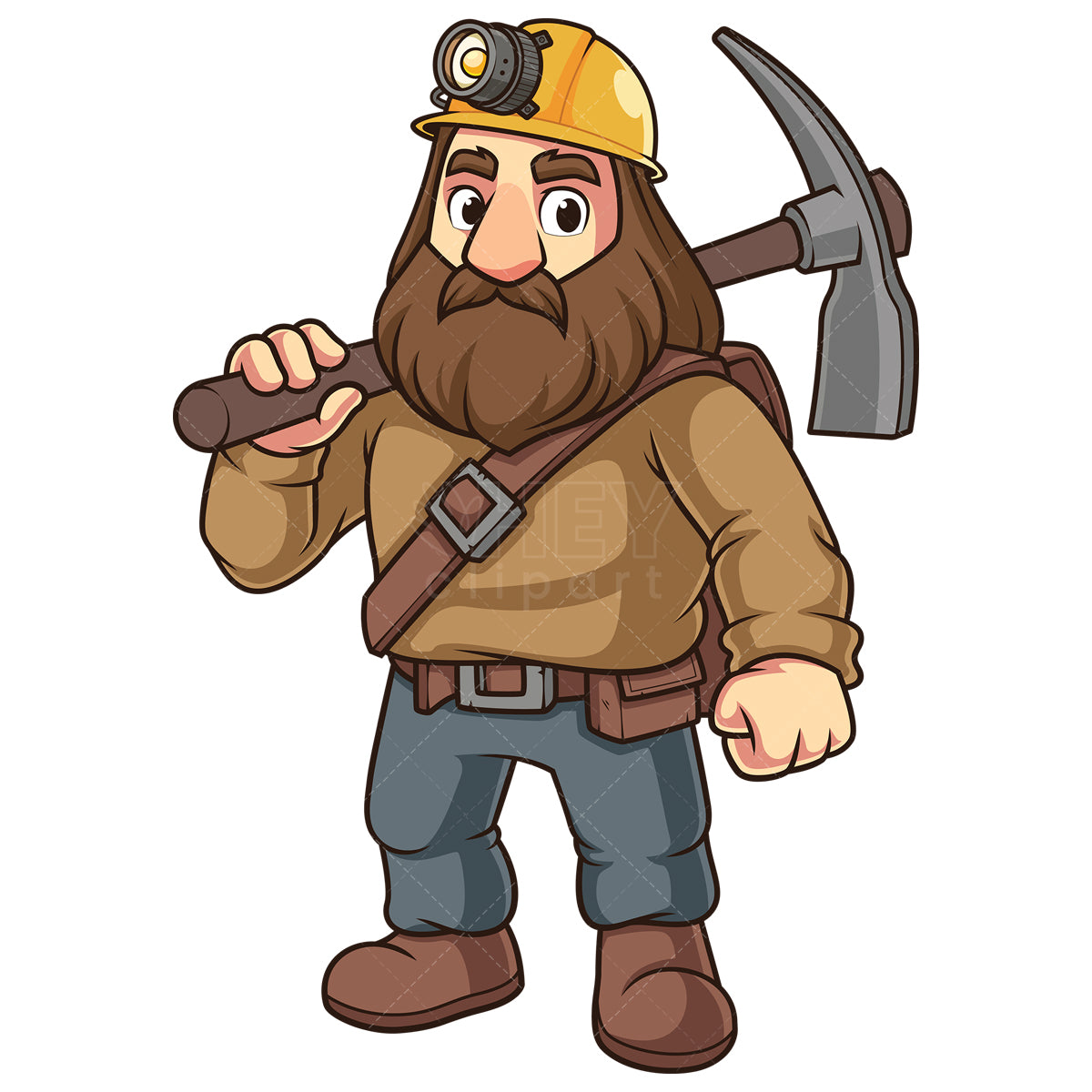 Royalty-free stock vector illustration of a miner dwarf with helmet and mining pick.