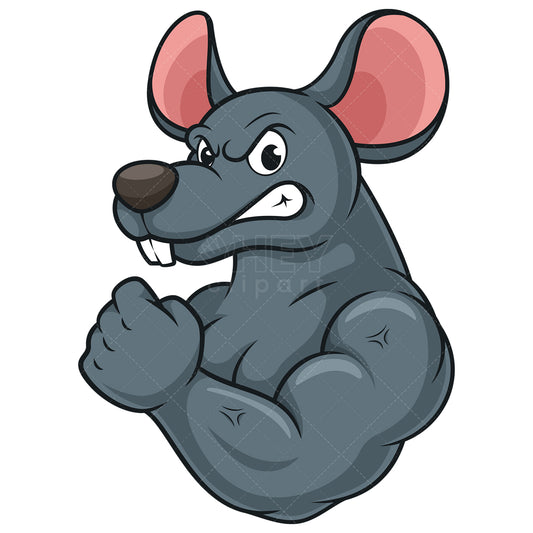 Royalty-free stock vector illustration of a muscular rat mascot.