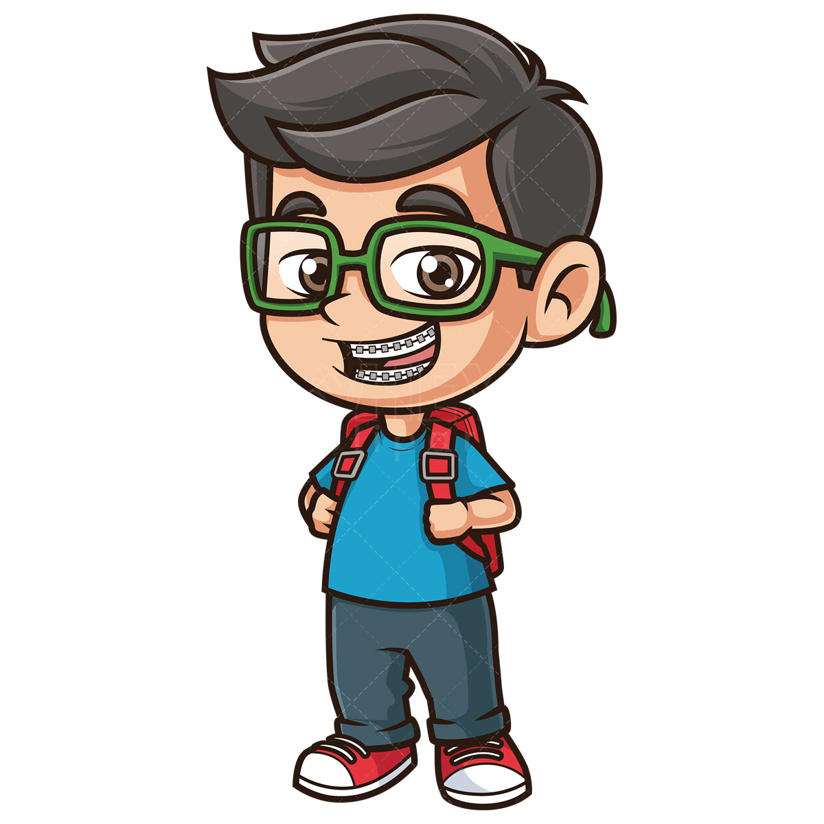 Royalty-free stock vector illustration of a nerdy kid wearing braces.