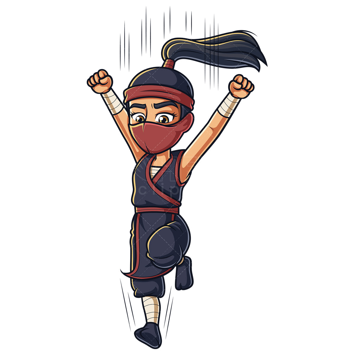 Royalty-free stock vector illustration of a ninja girl jumping down.