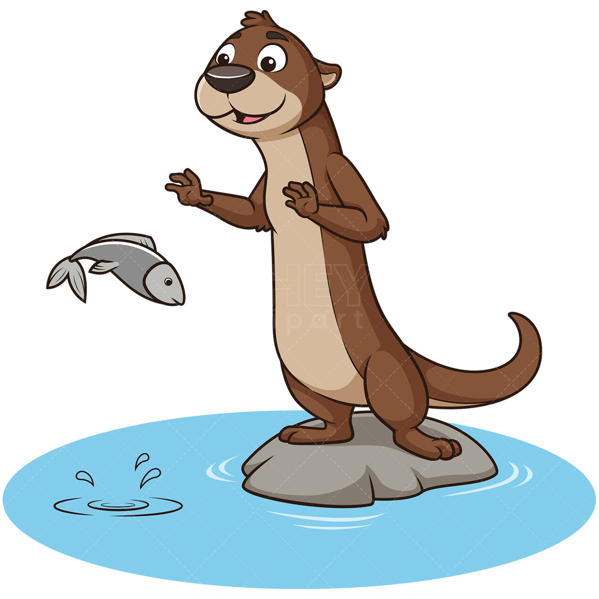 Royalty-free stock vector illustration of an otter catching fish.