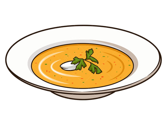 Royalty-free stock vector illustration of a plate of soup.