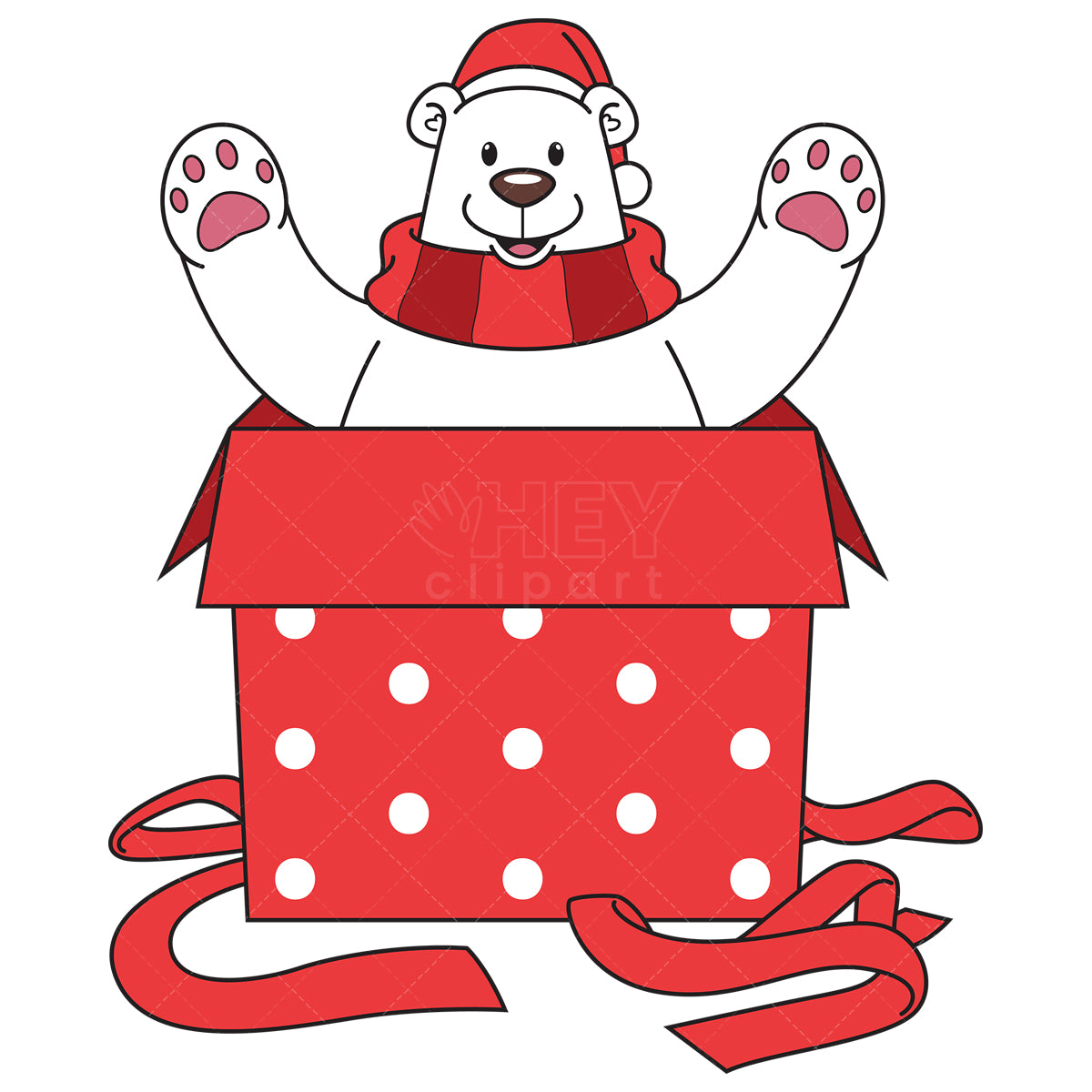 Royalty-free vector illustration of a polar bear coming out of christmas present.