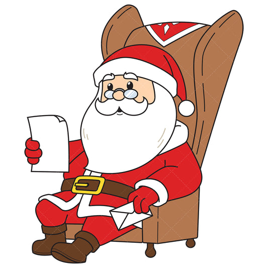 Royalty-free vector illustration of a santa claus reading letter.