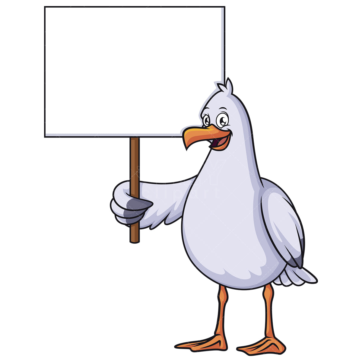 Royalty-free stock vector illustration of a seagull holding blank sign.